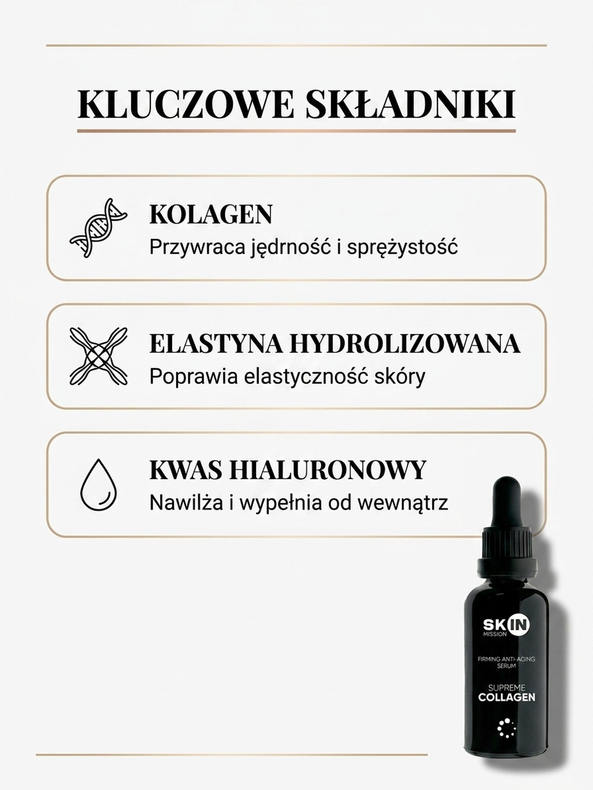 Active ingredients in Supreme Collagen - Serum with Collagen + Elastin + Hyaluronic Acid - Skin Mission
